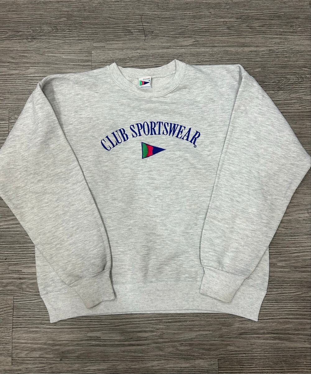 Vintage 90s Club Sportswear Embroidered Flag Logo Grey Sweatshirt Men's Large